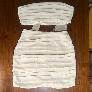 Meshki Strapless Cream Two Piece Dress